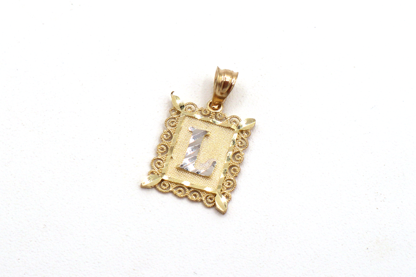 10K Solid Yellow Gold Diamond-Cut European Frame Initial Charm (A-Z)