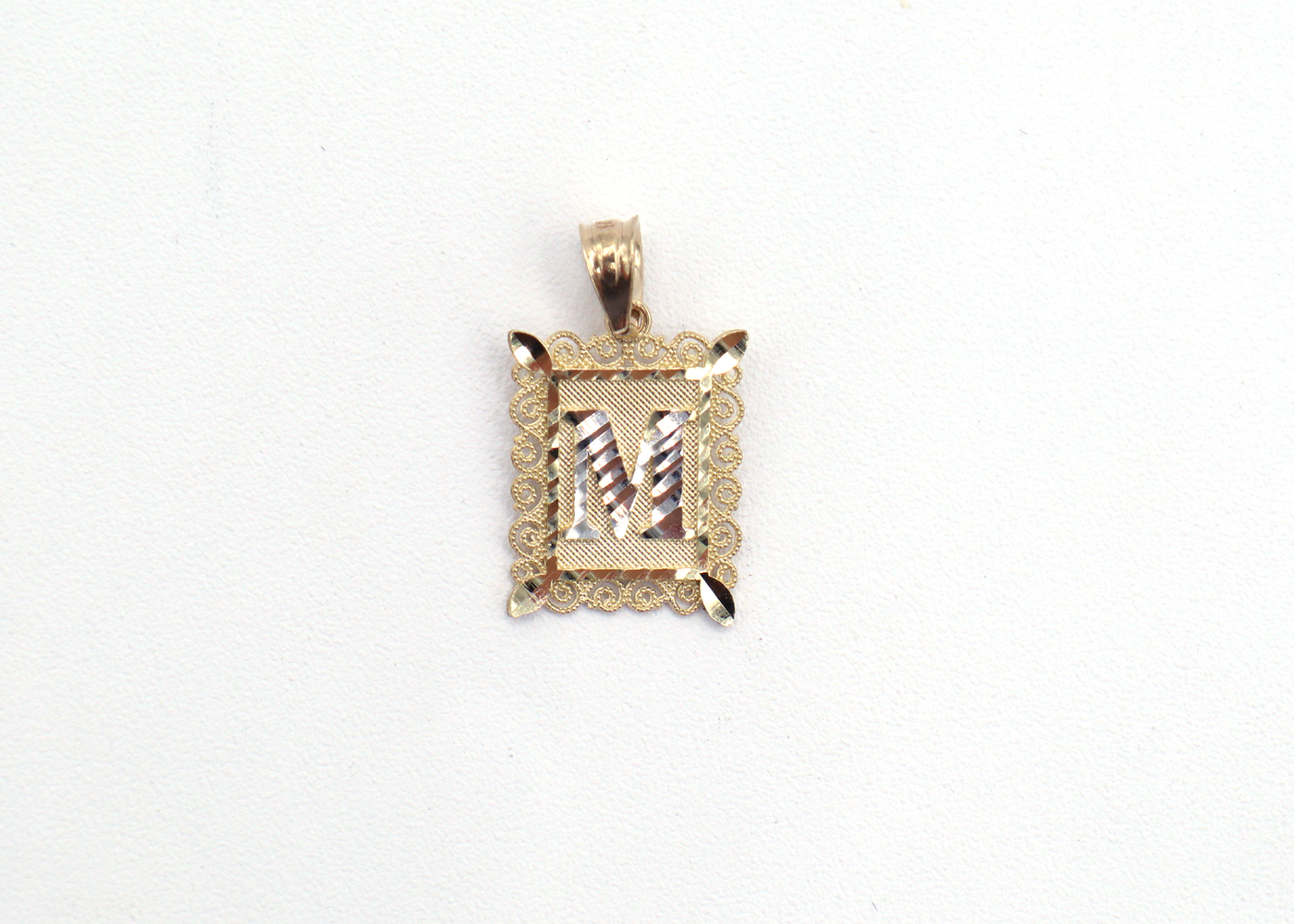 10K Solid Yellow Gold Diamond-Cut European Frame Initial Charm (A-Z)