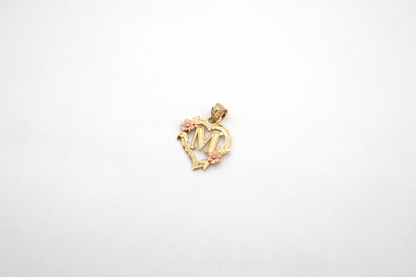 Initial Letters with Rose Gold Flower on heart shape Charm 10K Pure Yellow Gold - STF DIAMONDS