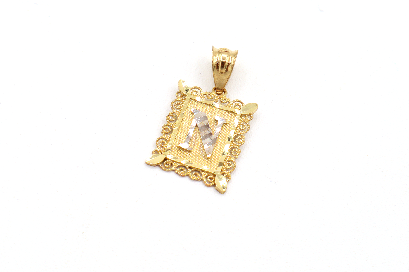 10K Solid Yellow Gold Diamond-Cut European Frame Initial Charm (A-Z)
