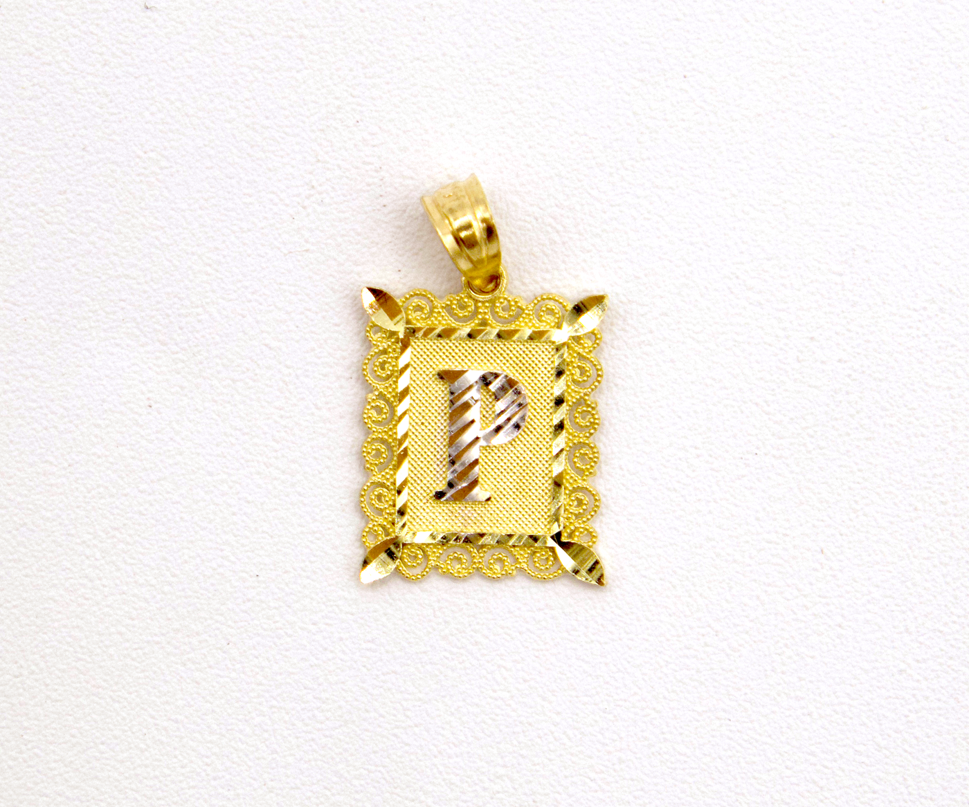 10K Solid Yellow Gold Diamond-Cut European Frame Initial Charm (A-Z)