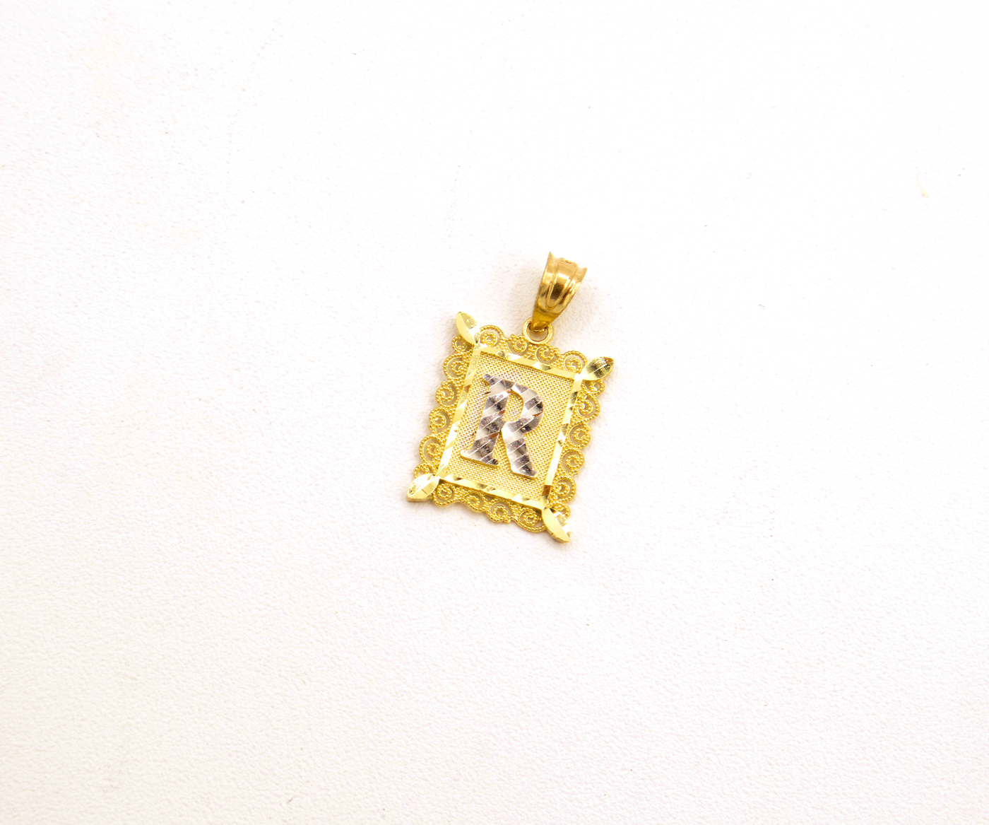10K Solid Yellow Gold Diamond-Cut European Frame Initial Charm (A-Z)
