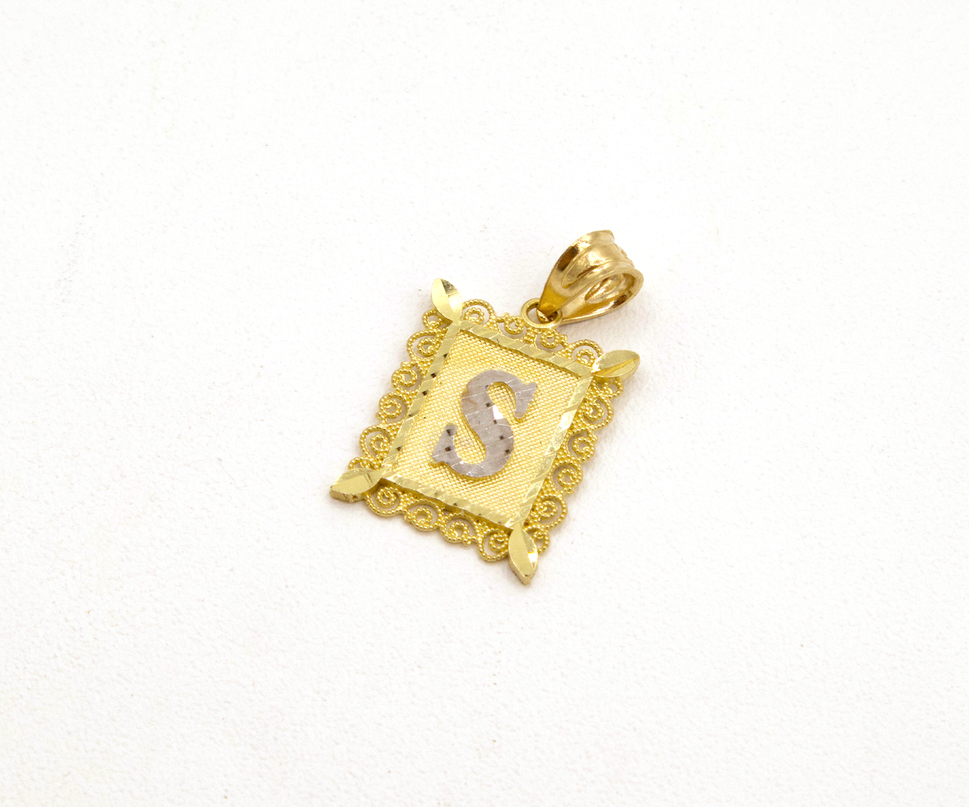 10K Solid Yellow Gold Diamond-Cut European Frame Initial Charm (A-Z)