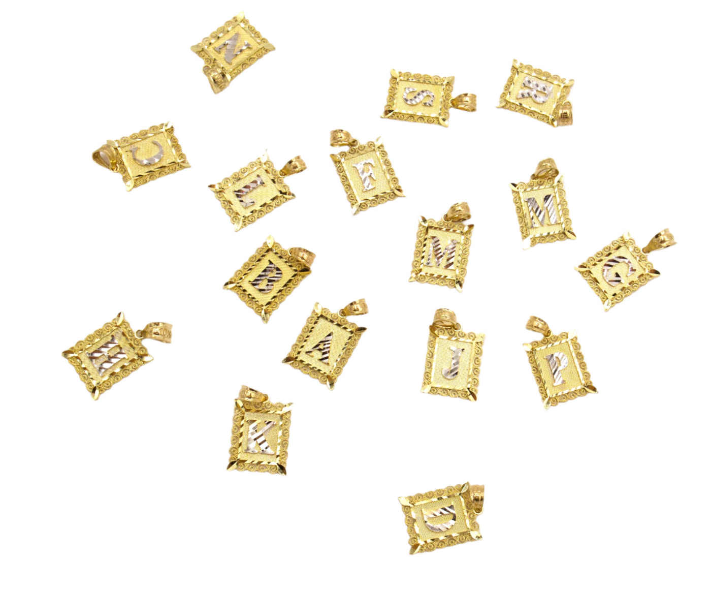 10K Solid Yellow Gold Diamond-Cut European Frame Initial Charm (A-Z)