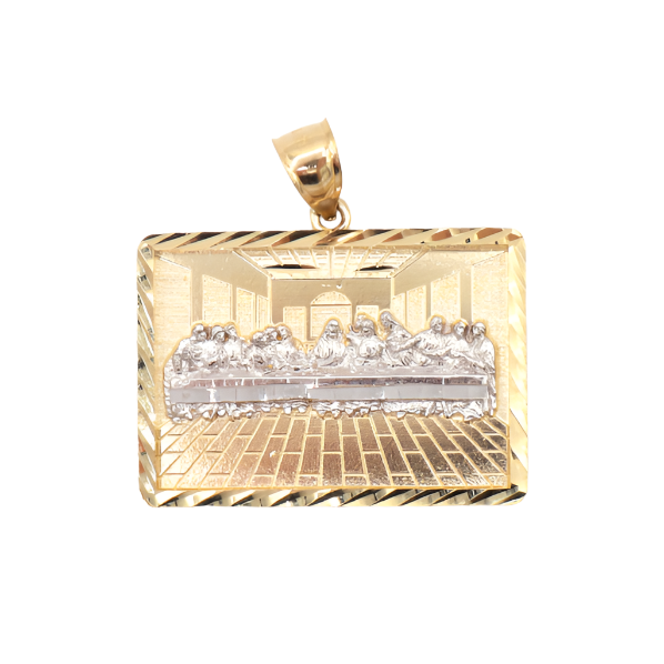 10K Solid Two-Tone Gold Rectangle Jesus Last Supper Charm