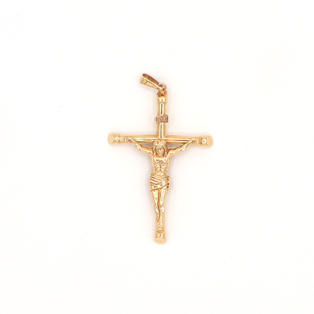 14K Solid Gold Diamond-Cut Jesus on the Cross Charm