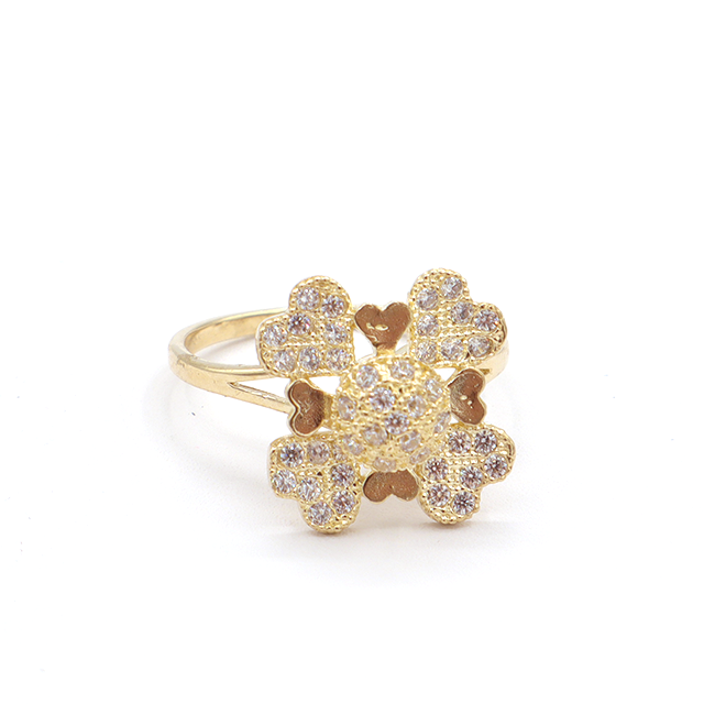 10K Solid Yellow Gold Love Flower Wheel CZ Ring