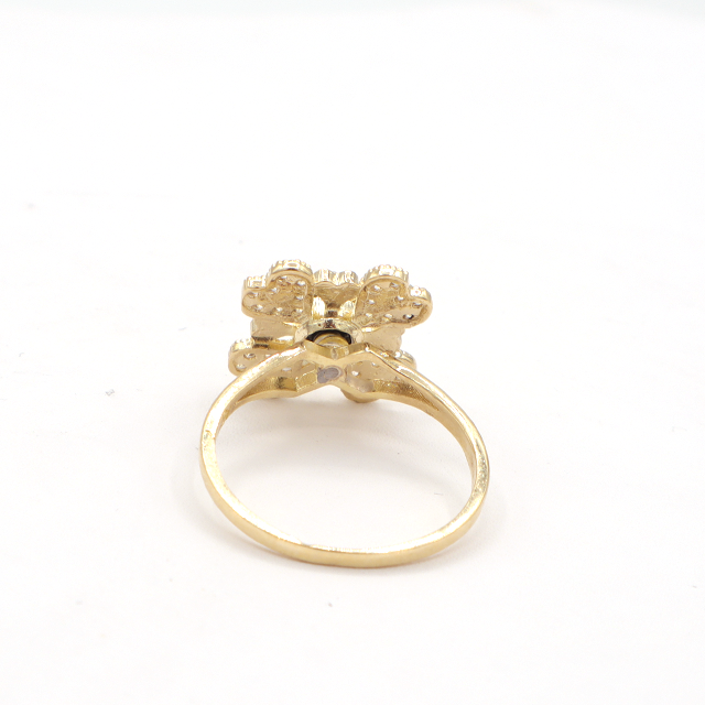 10K Solid Yellow Gold Love Flower Wheel CZ Ring