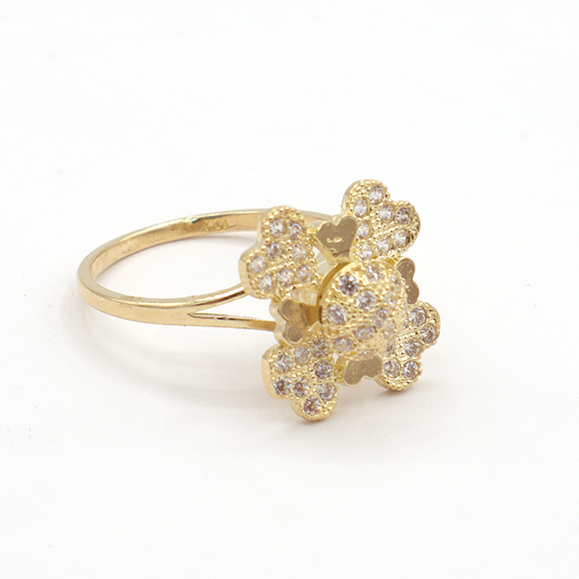 10K Solid Yellow Gold Love Flower Wheel CZ Ring