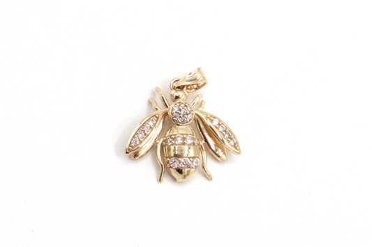 Lucky Bee Charm with CZ Cubic zirconia Stones 10K Real Yellow Gold - STF DIAMONDS