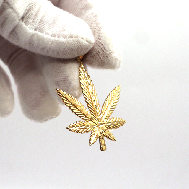 10K Solid Yellow Gold Marijuana Leaf 420 Pendant