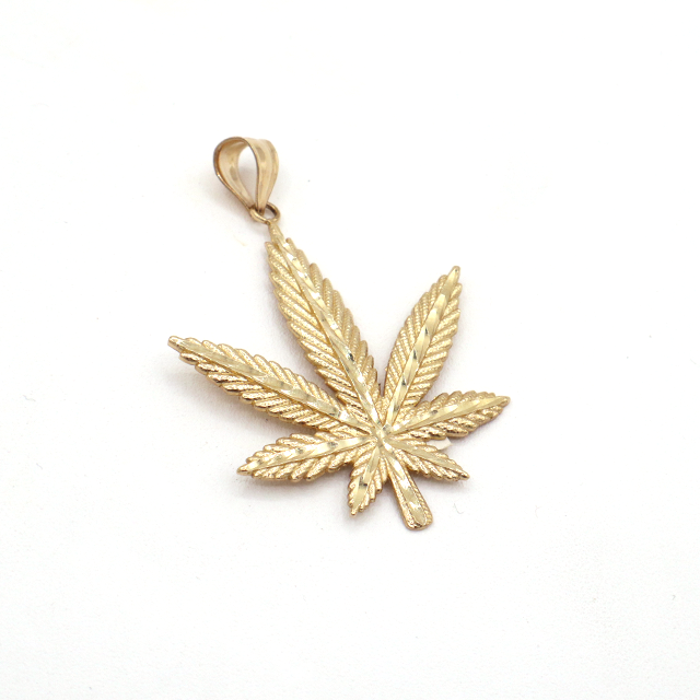 10K Solid Yellow Gold Marijuana Leaf 420 Pendant