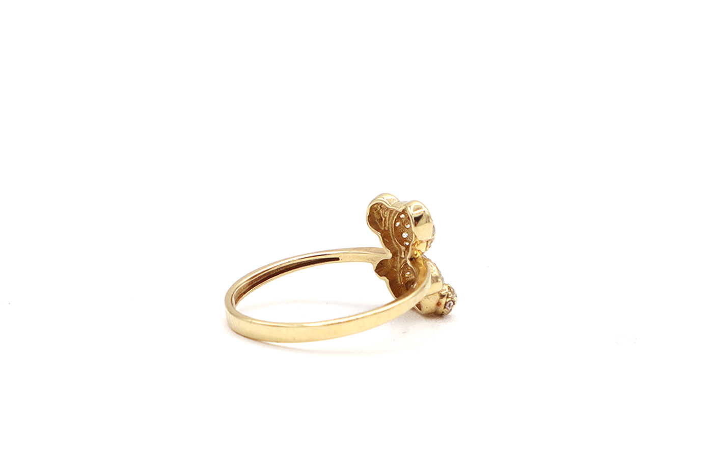 10K Solid Yellow Gold Mini Bear CZ Ring (Red Stone Eyes)