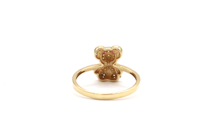 Mini Bear CZ Ring 10K Real Yellow Gold with Red Stone Eyes - STF DIAMONDS
