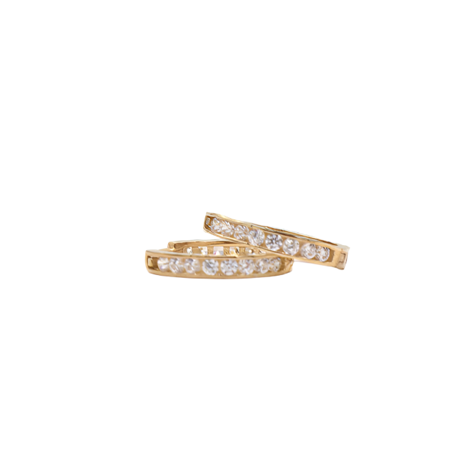 10K Solid Yellow Gold Mini Hoop CZ Earrings