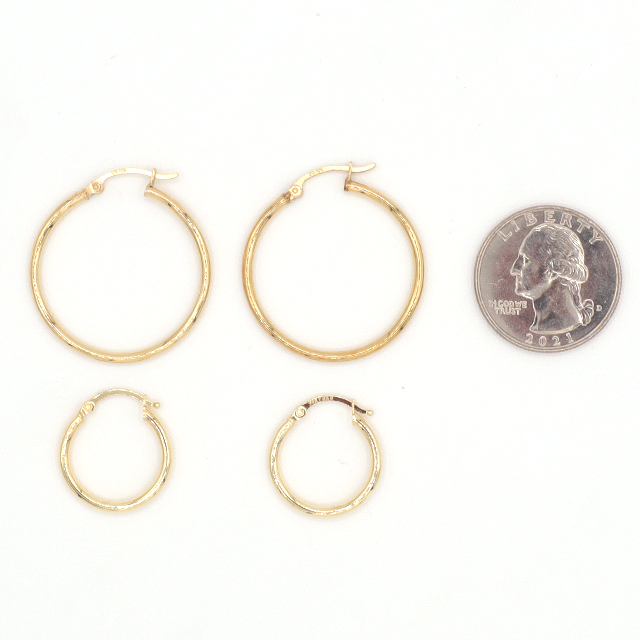 10K Solid Yellow Gold Diamond-Cut Mini Plain Hoop Earrings