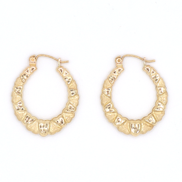 10K Solid Yellow Gold Multi-Heart Diamond-Cut Earrings