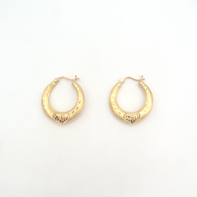 10K Solid Yellow Gold Puffed Diamond-Cut Hoop Earrings