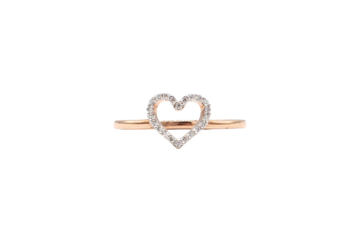 10K Solid Yellow Gold Natural Diamond Mini Heart Ring