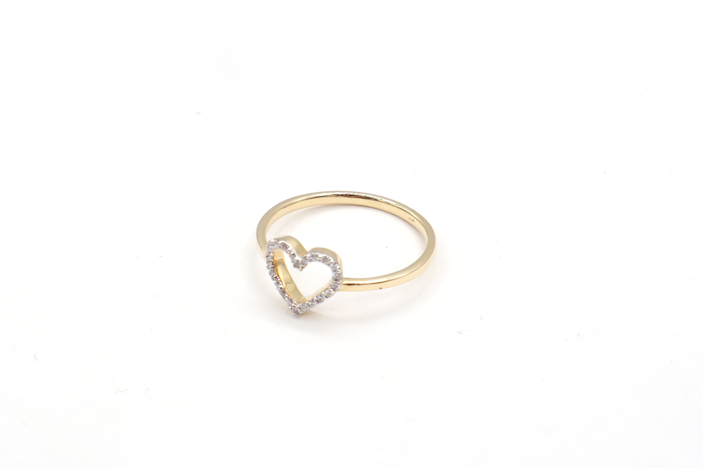 10K Solid Yellow Gold Natural Diamond Mini Heart Ring