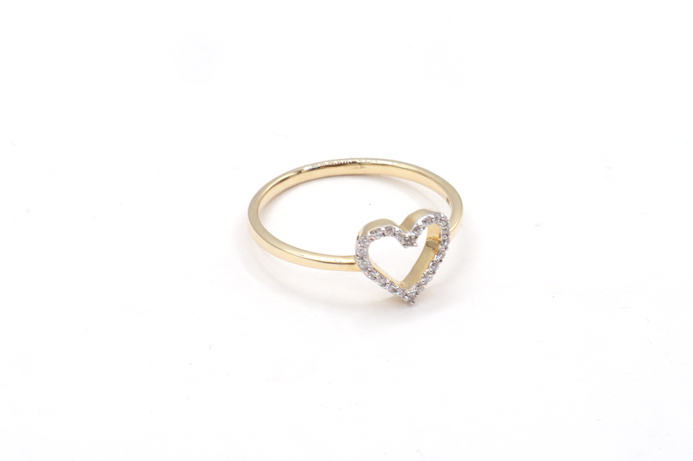 10K Solid Yellow Gold Natural Diamond Mini Heart Ring