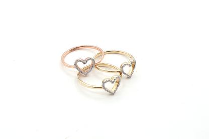Natural Diamond Mini Heart Ring – 10K Real Yellow Gold STF DIAMONDS