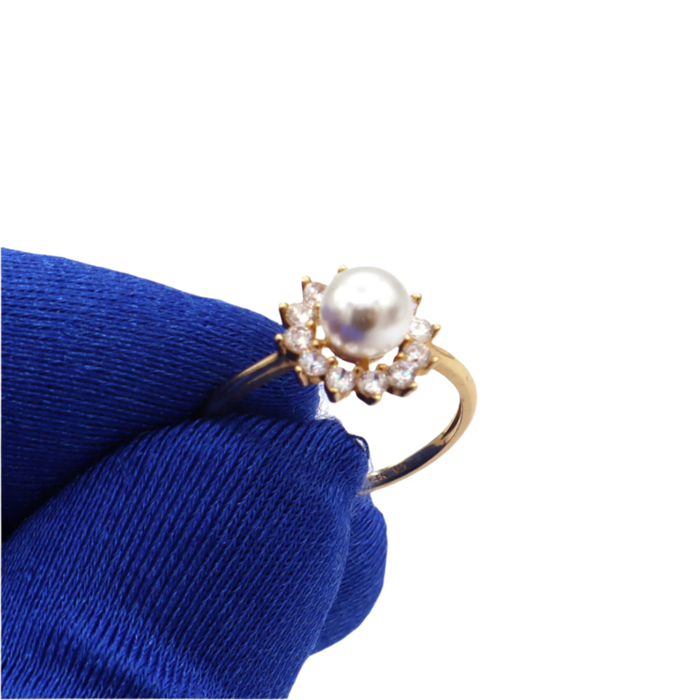 10K Solid Yellow Gold Pearl & CZ Flower Statement Ring