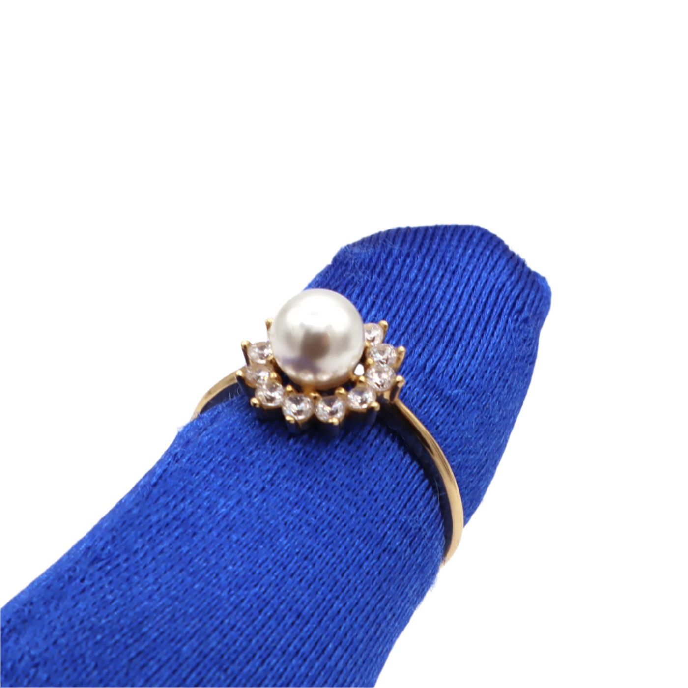 10K Solid Yellow Gold Pearl & CZ Flower Statement Ring