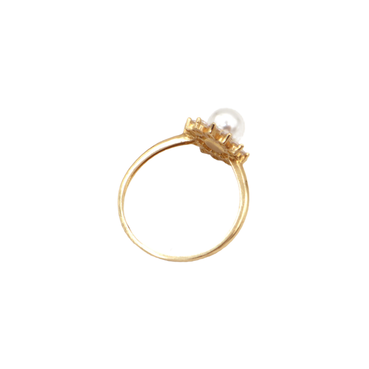 10K Solid Yellow Gold Pearl & CZ Flower Statement Ring