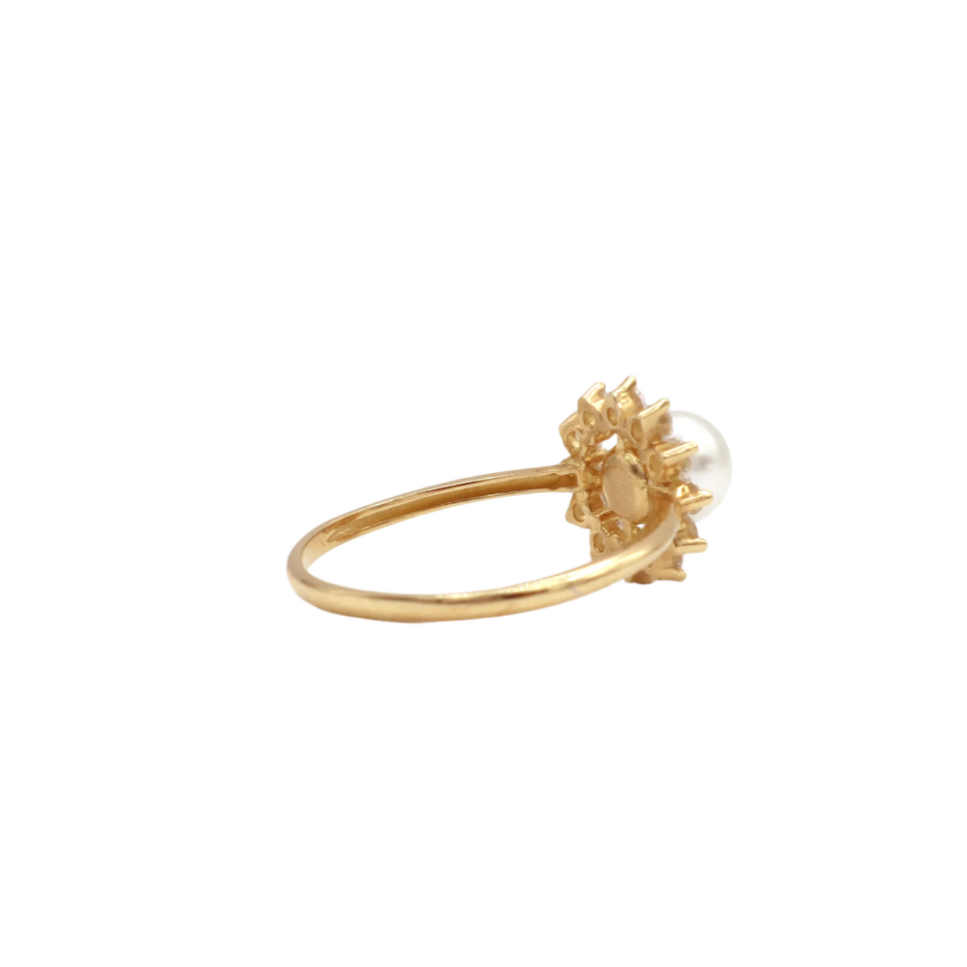 10K Solid Yellow Gold Pearl & CZ Flower Statement Ring
