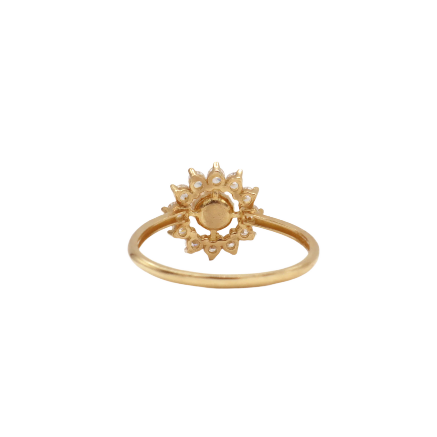 10K Solid Yellow Gold Pearl & CZ Flower Statement Ring