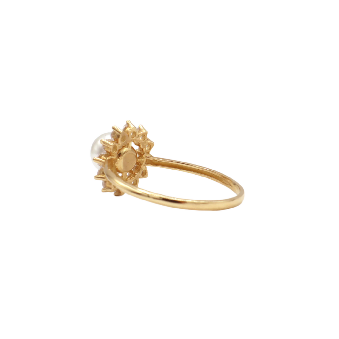 10K Solid Yellow Gold Pearl & CZ Flower Statement Ring