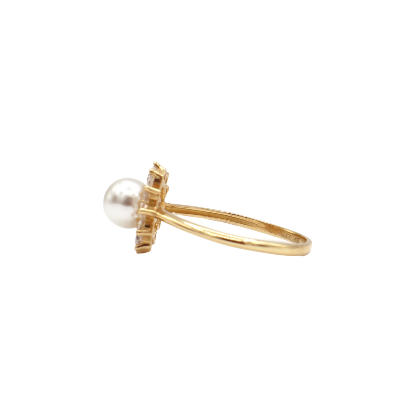 10K Solid Yellow Gold Pearl & CZ Flower Statement Ring