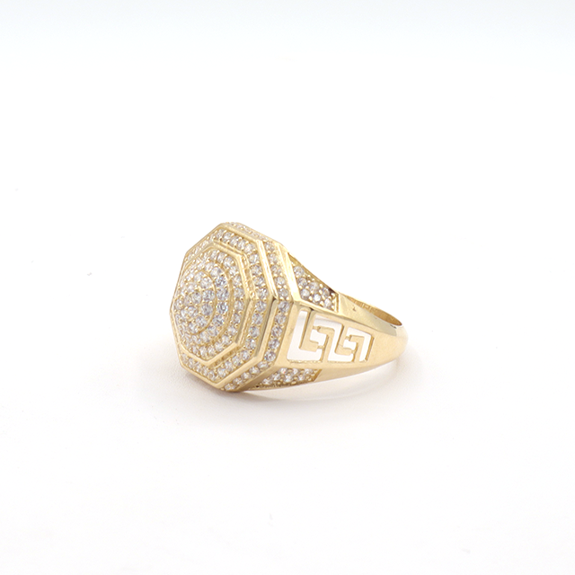 10K Solid Yellow Gold Men's Hexagon CZ Ring