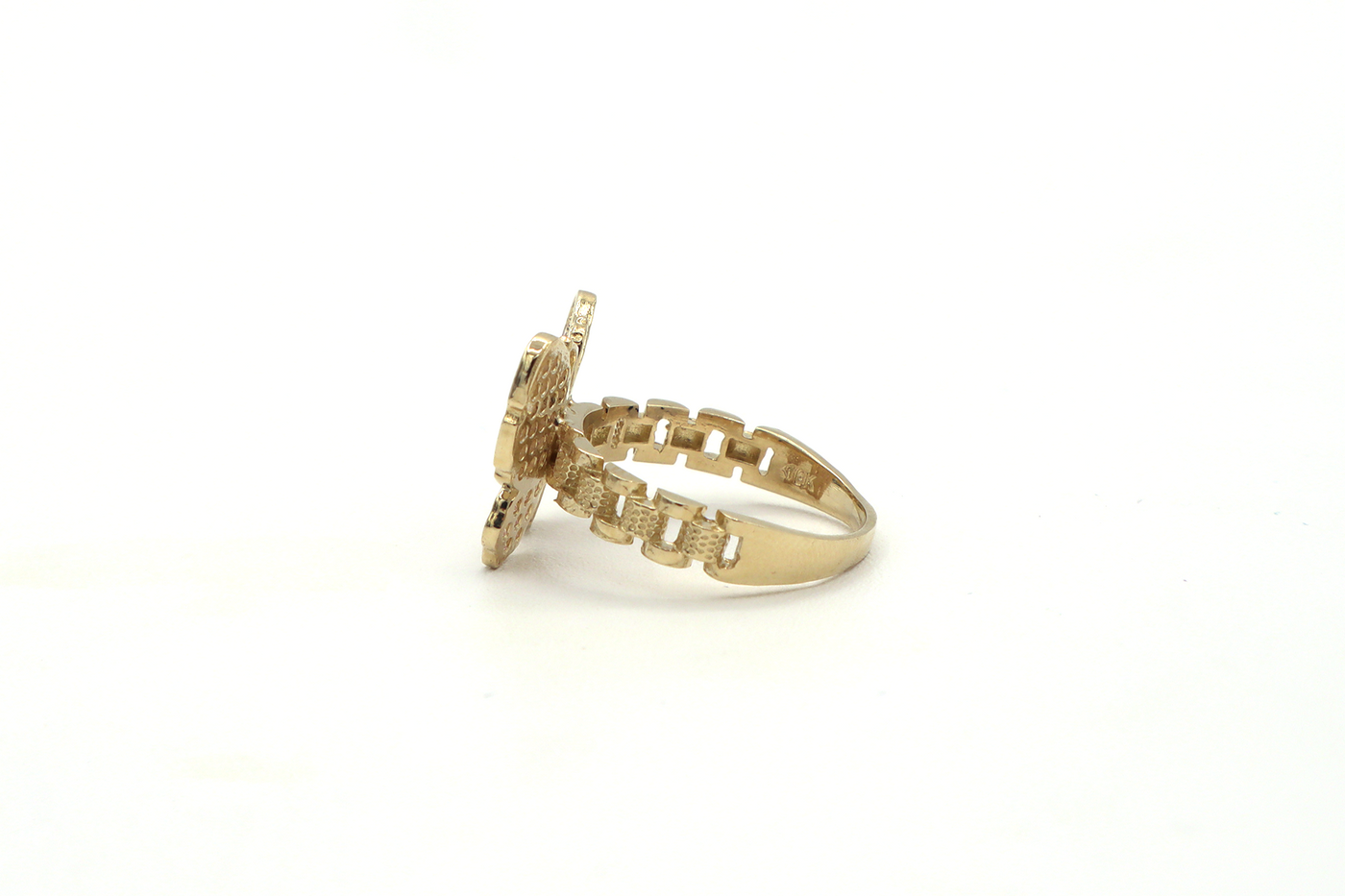 10K Solid Yellow Gold Butterfly Rolly Band Ring (Pink & White CZ)