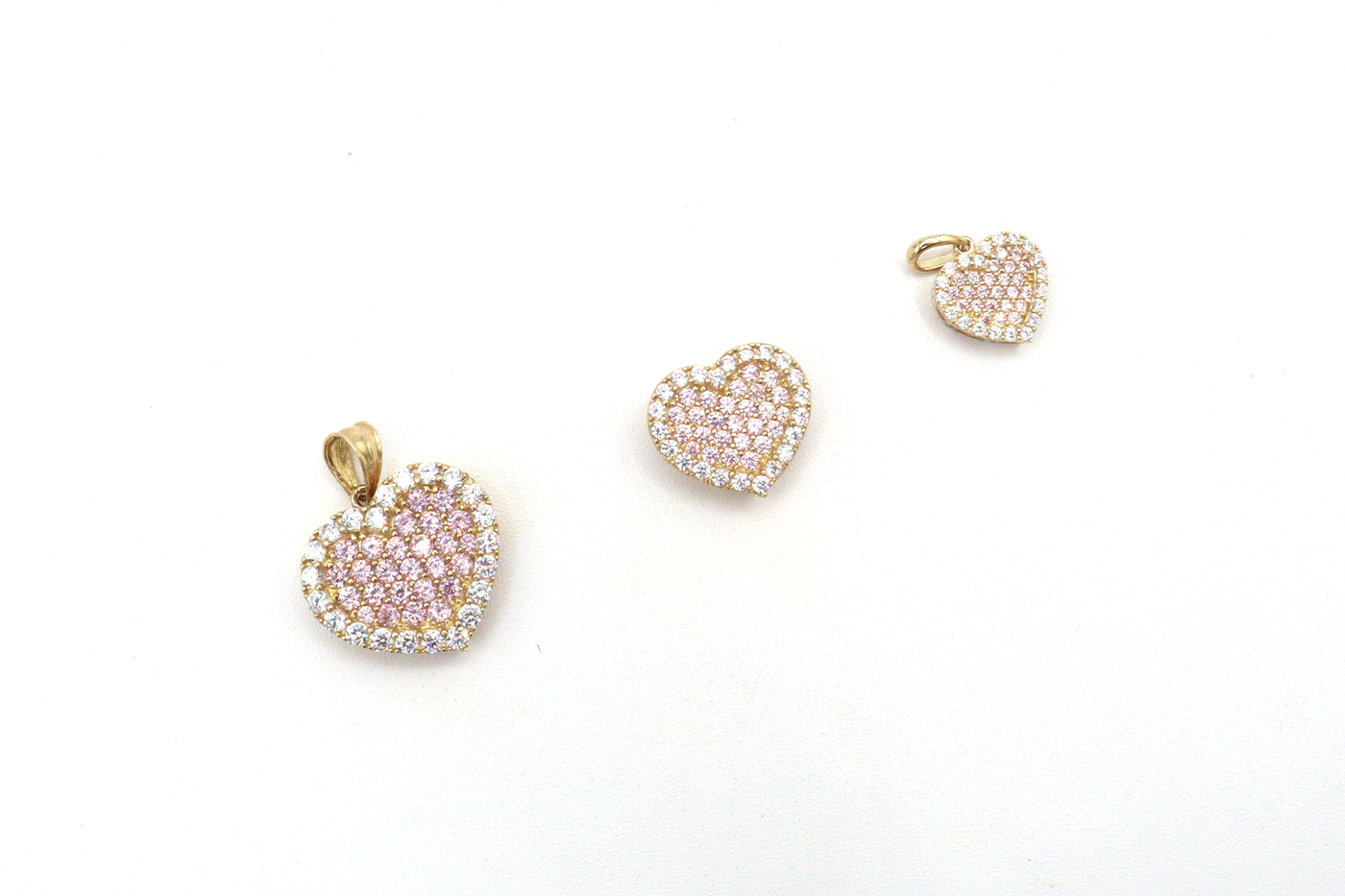 10K Solid Yellow Gold Pink Heart CZ Pendant