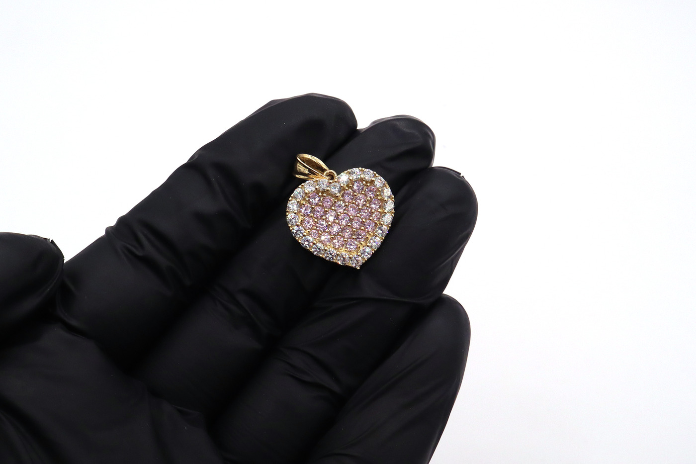 10K Solid Yellow Gold Pink Heart CZ Pendant