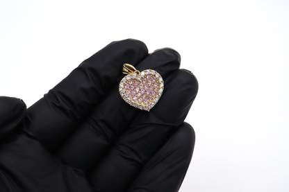 Pink Heart CZ Stone Pendant 10K Real Yellow Gold 💖✨- STF DIAMONDS