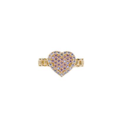 Pink Heart Rolly Band Women's Ring-10K Yellow Gold-Cubic Zirconia | STF DIAMONDS