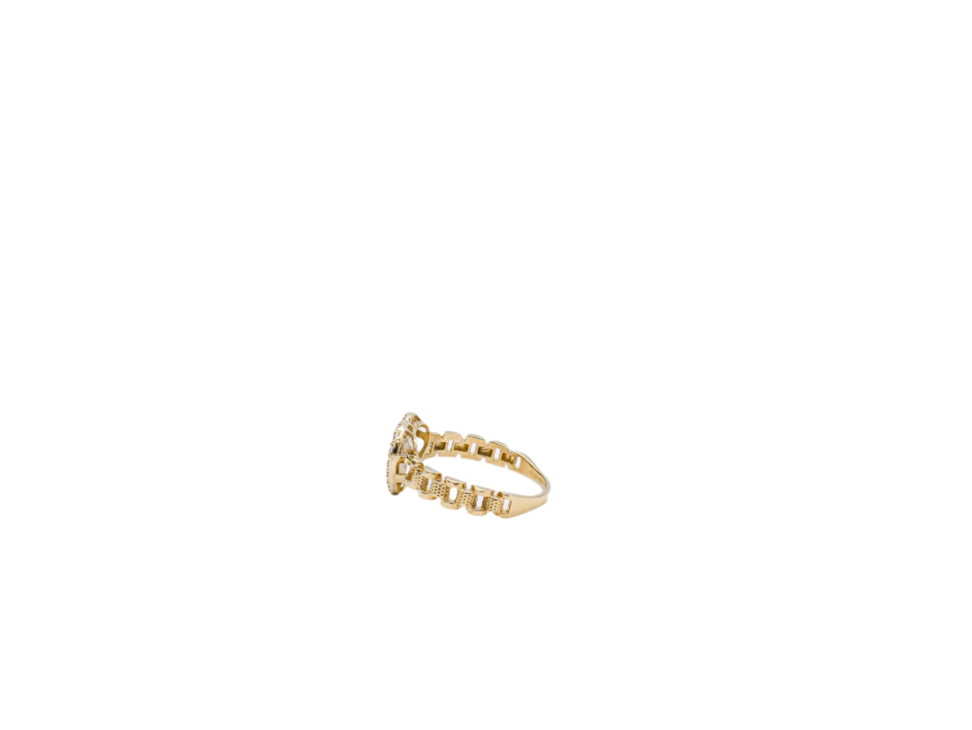 10K Solid Yellow Gold Pink Heart Rolly Band CZ Ring