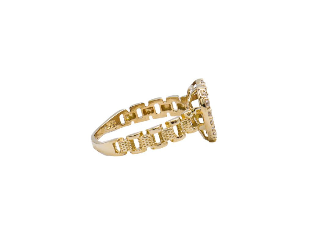 10K Solid Yellow Gold Pink Heart Rolly Band CZ Ring