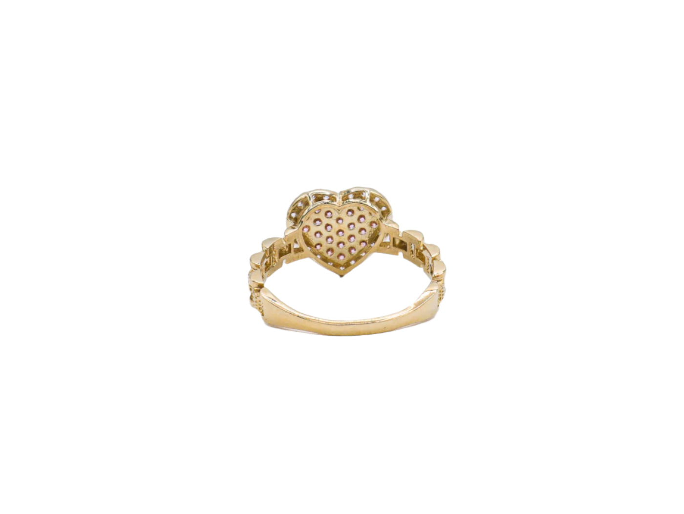10K Solid Yellow Gold Pink Heart Rolly Band CZ Ring