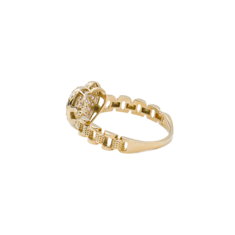 10K Solid Yellow Gold White Heart Rolly Band CZ Ring