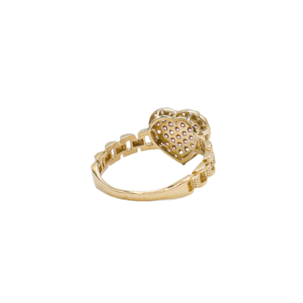 10K Solid Yellow Gold White Heart Rolly Band CZ Ring