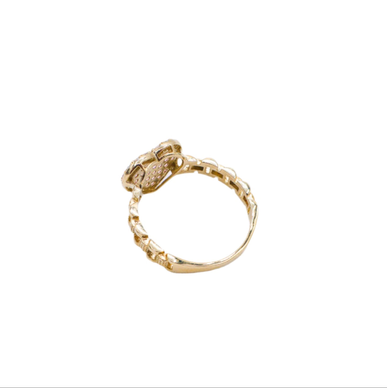 10K Solid Yellow Gold Pink Heart Rolly Band CZ Ring