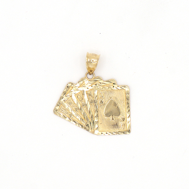 10K Solid Yellow Gold Diamond-Cut Ace of Spades Poker Card Pendant