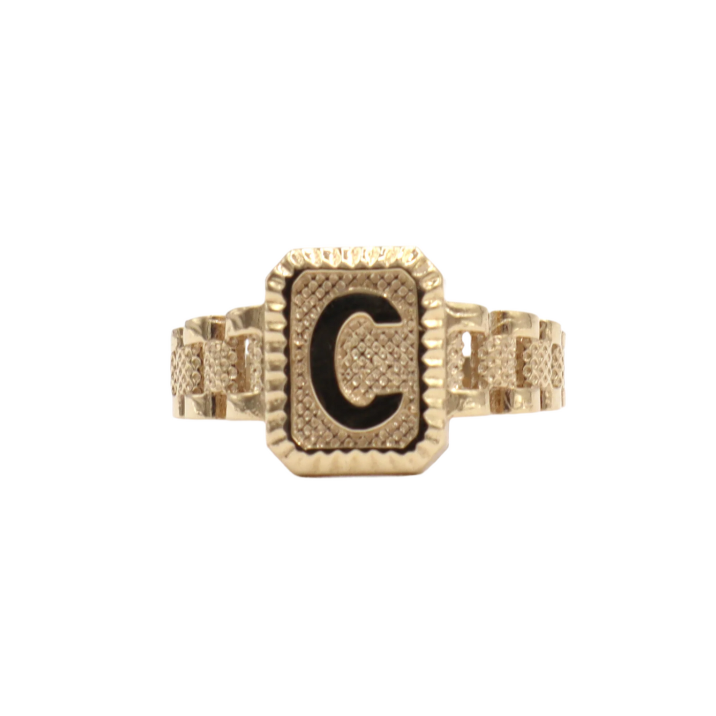 10K Solid Yellow Gold Square Band Initial Ring