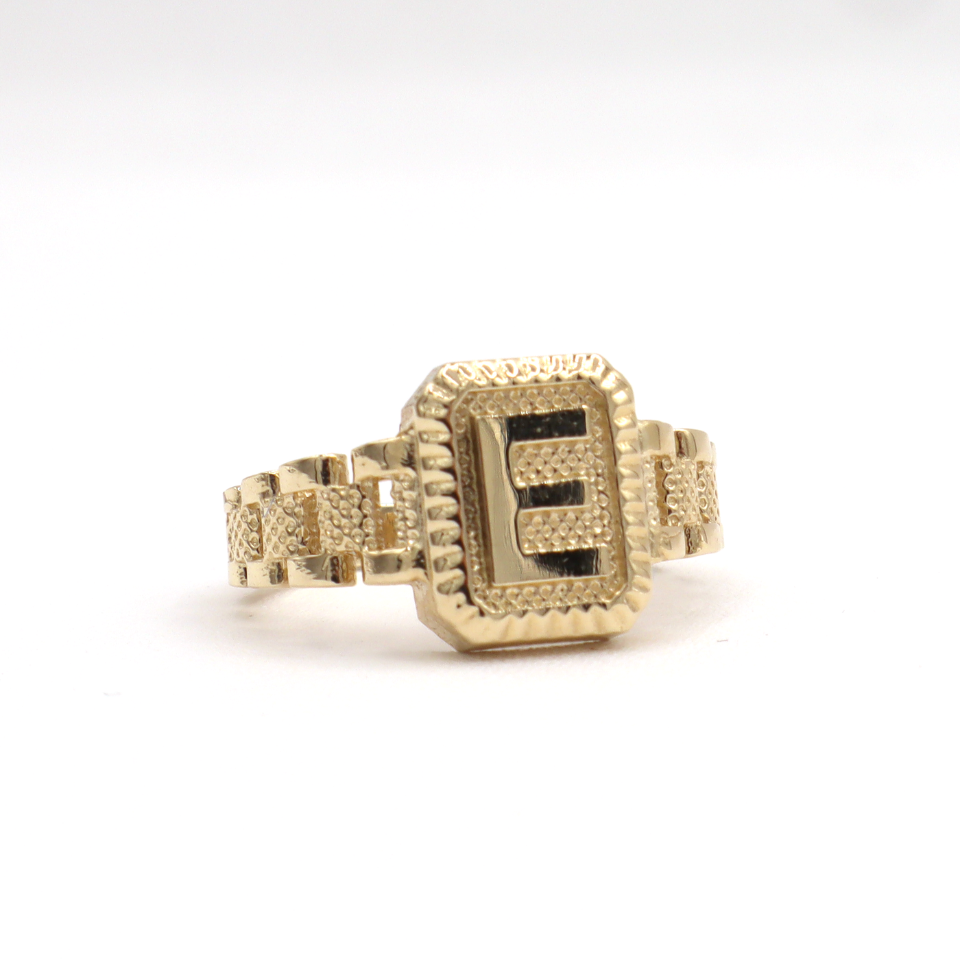 10K Solid Yellow Gold Square Band Initial Ring