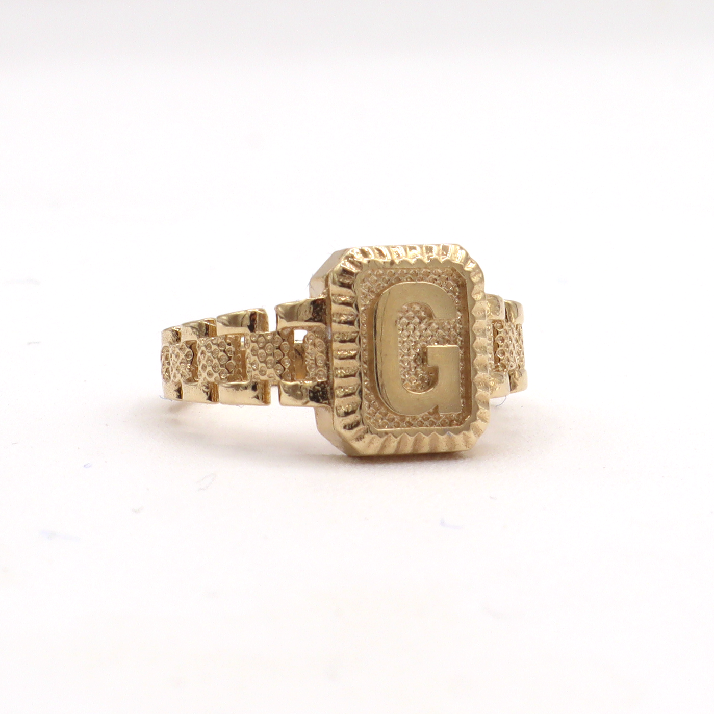 10K Solid Yellow Gold Square Band Initial Ring