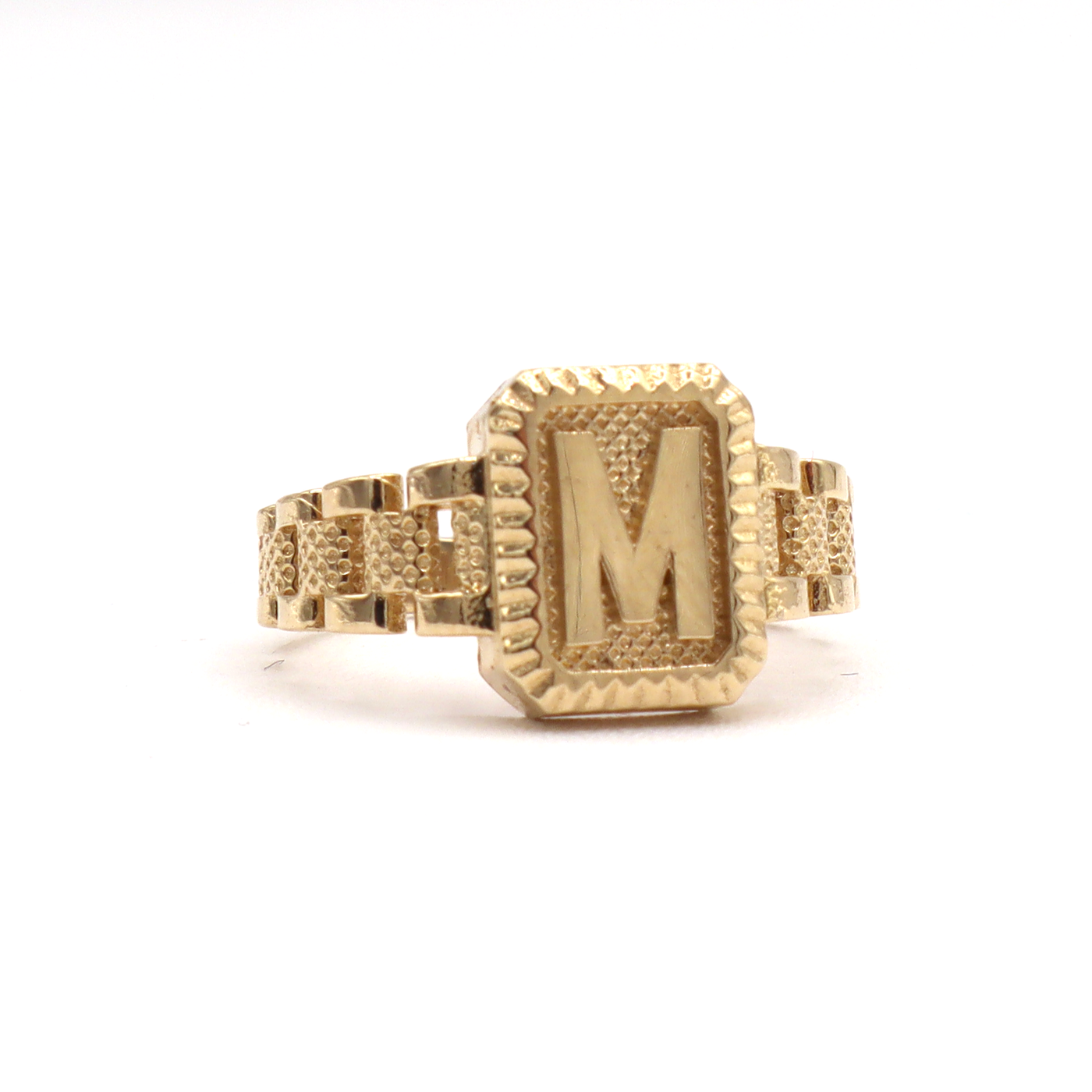 10K Solid Yellow Gold Square Band Initial Ring